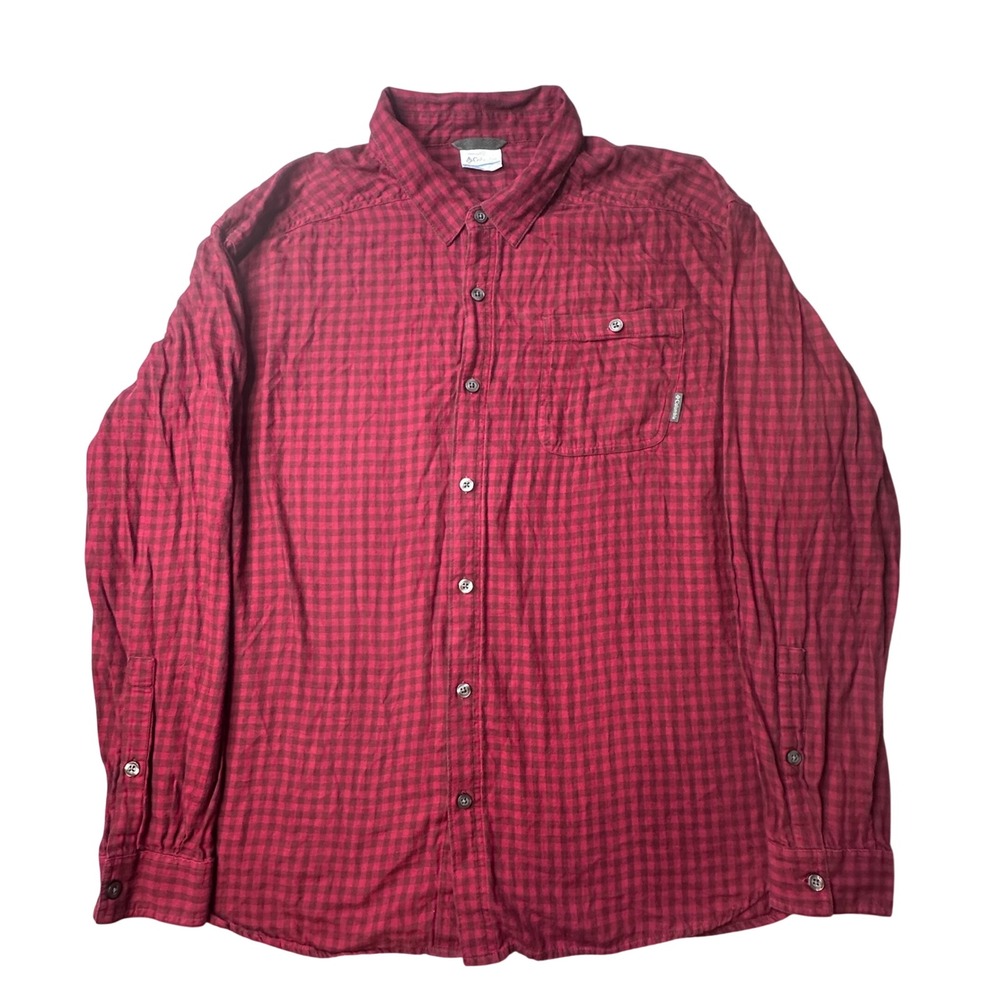 Columbia Shirt Mens XXL Red Gingham Check Button Down Long Sleeve Cotton Outdoor